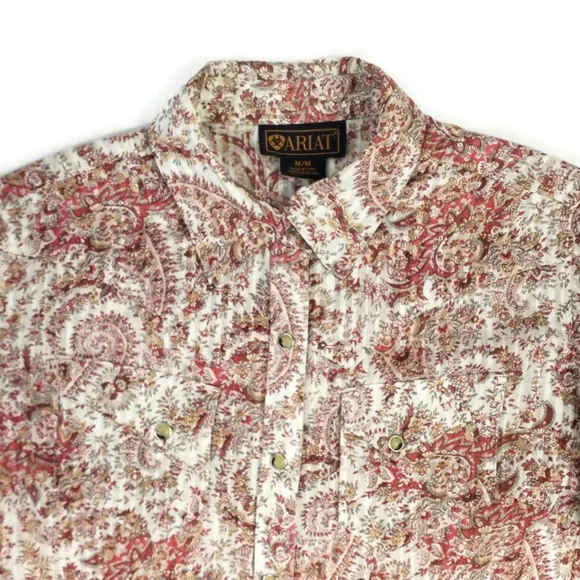 Ariat Soft Orange Paisley Print Long Sleeve Pearl Snap Western Shirt Womens M - Picture 4 of 16